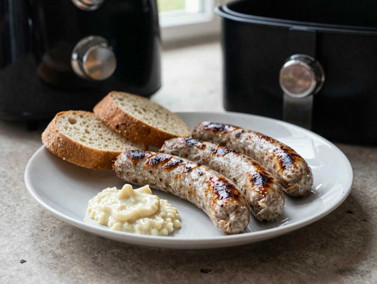 Bratwurst aus dem Airfryer – das schnelle Abendessen für stressige Tage – während der Zubereitung