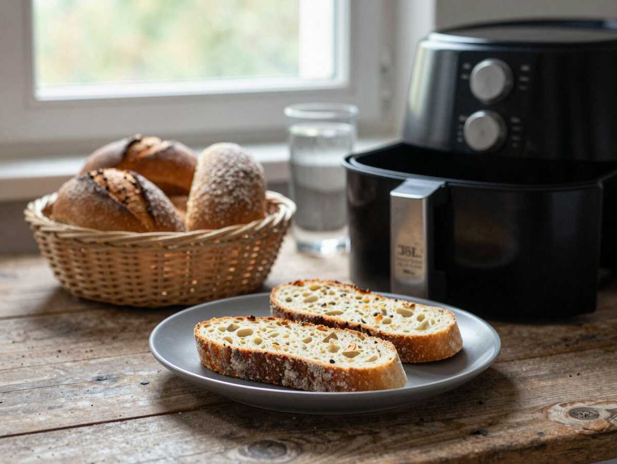 Brötchen vom Vortag wie frisch im Airfryer – günstig, schnell und unglaublich lecker – während der Zubereitung