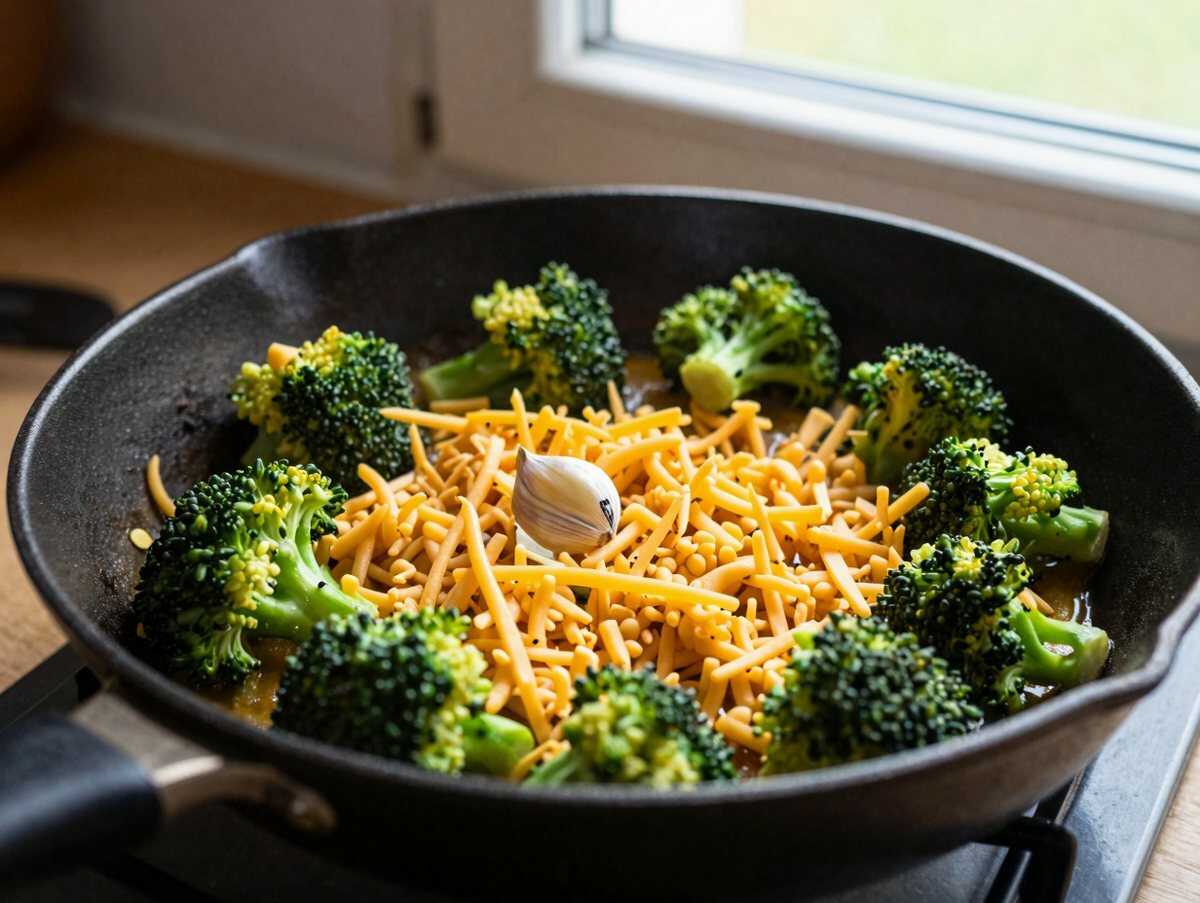 Brokkoli-Cheddar-Reis aus der Pfanne: Seelentröster in Perfektion! – während der Zubereitung