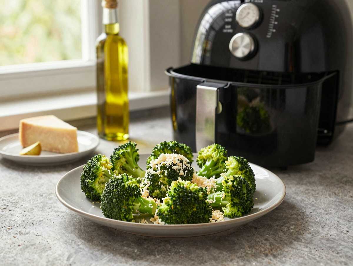 Brokkoli knusprig mit Parmesan aus dem Airfryer – günstig, schnell und unglaublich lecker – während der Zubereitung