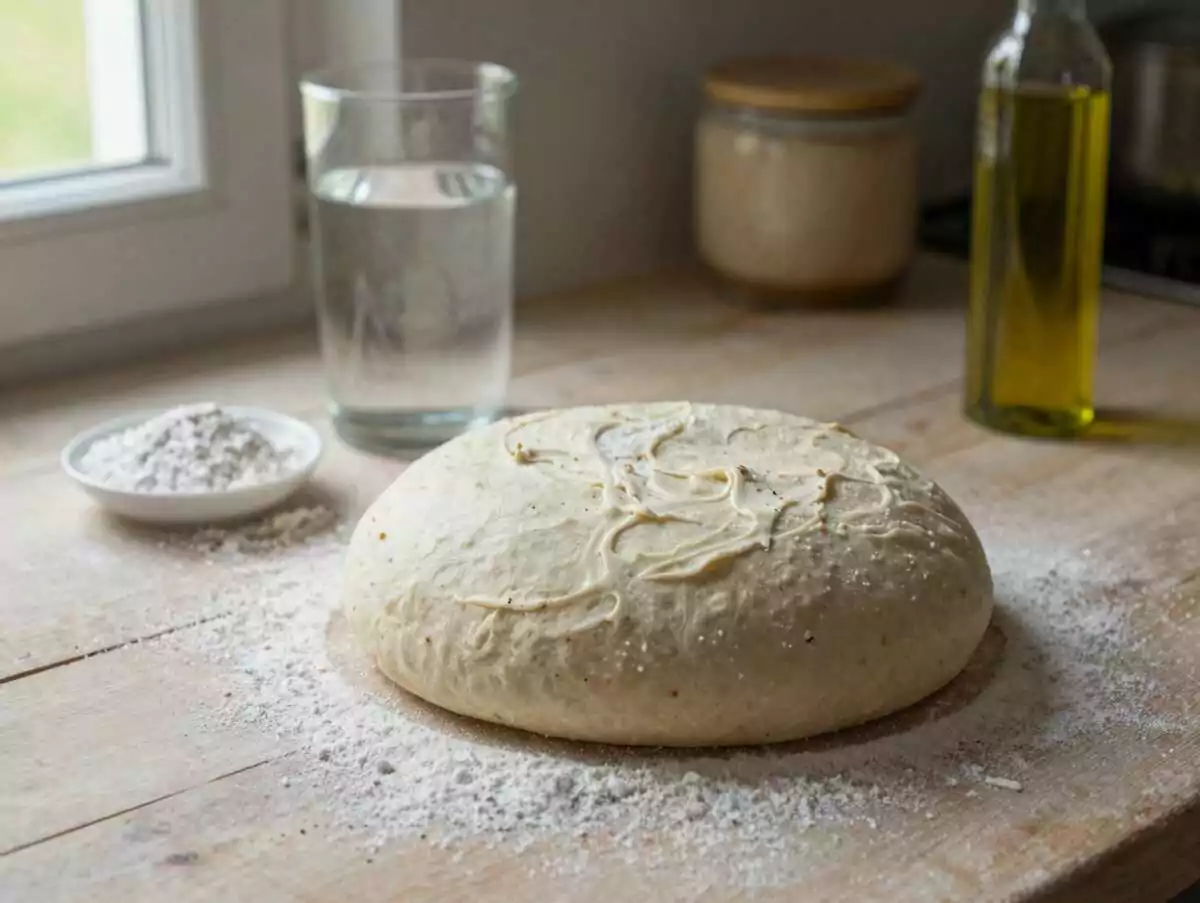 Brot ohne Kneten mit 3 Tassen Mehl – während der Zubereitung