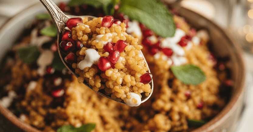 Bulgur Salat mit Minze und Granatapfel – so sieht es fertig aus