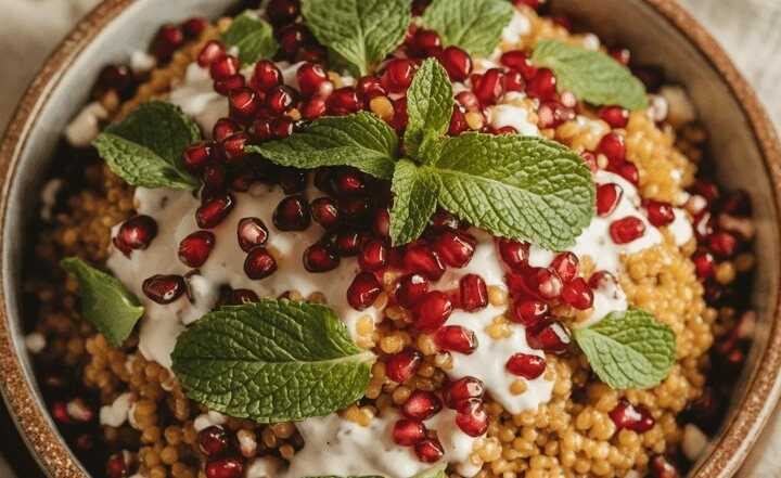 Bulgur Salat mit Minze und Granatapfel