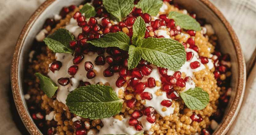 Bulgur Salat mit Minze und Granatapfel