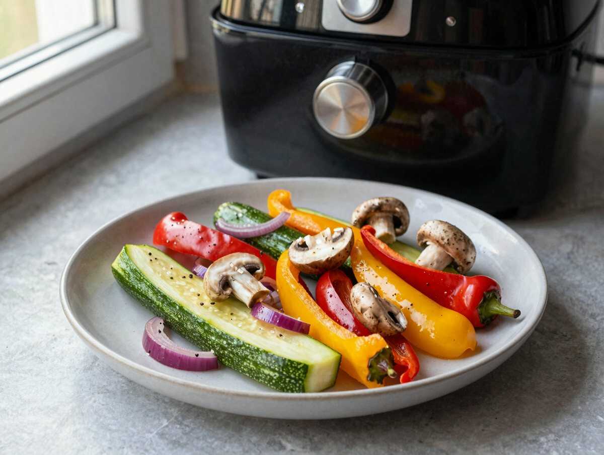 Bunte Gemüsespieße aus dem Airfryer – in nur 15 Minuten auf dem Tisch – während der Zubereitung