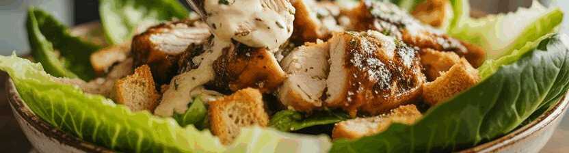 Caesar Salat mit gegrilltem Hähnchen – so sieht es fertig aus