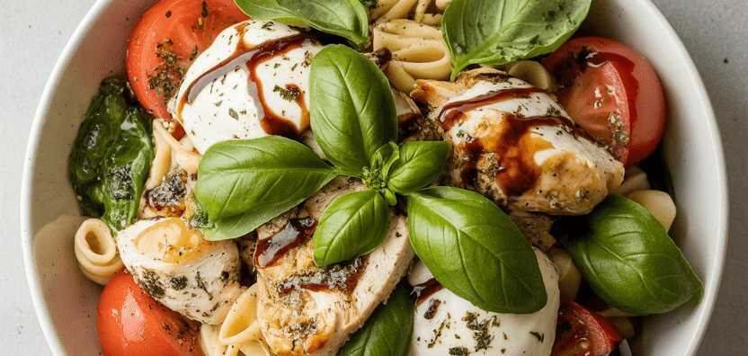 Caprese-Salat mit Basilikum-Pesto und Balsamico-Glasur