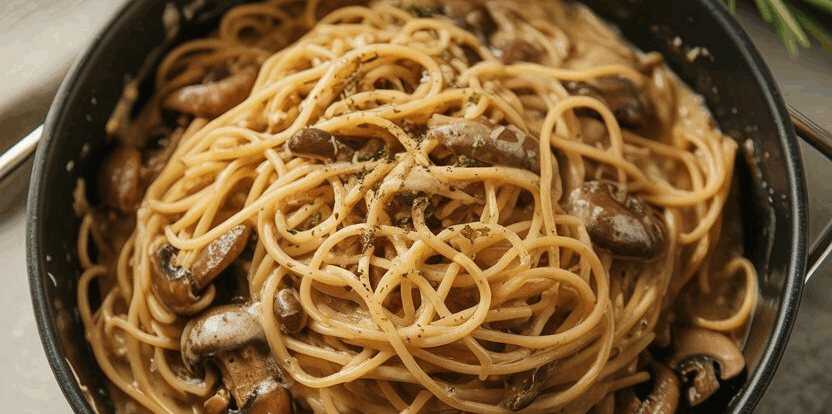 Champignons Spaghetti in der Pfanne gemacht