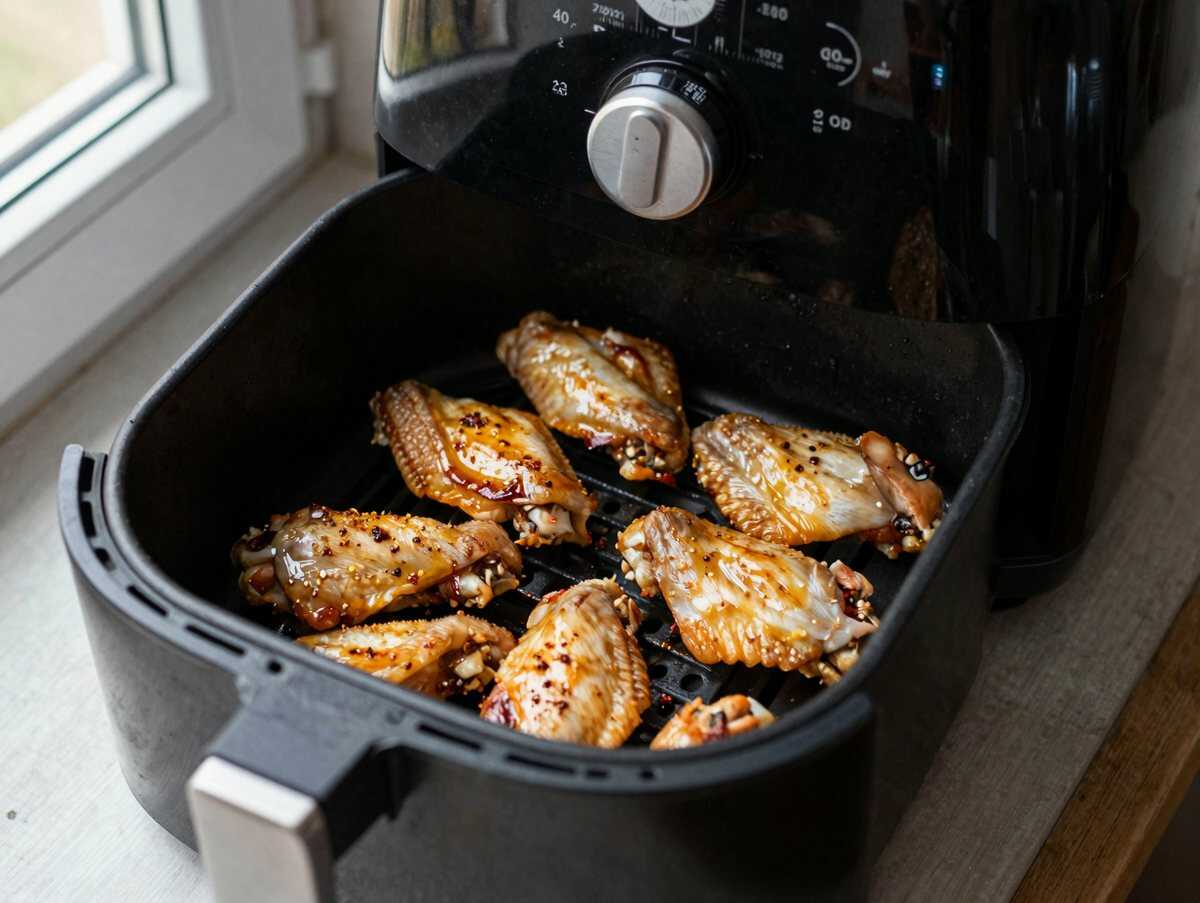 Chicken Wings für den Fußballabend aus dem Airfryer – fertig, bevor der Ofen überhaupt heiß wäre – während der Zubereitung