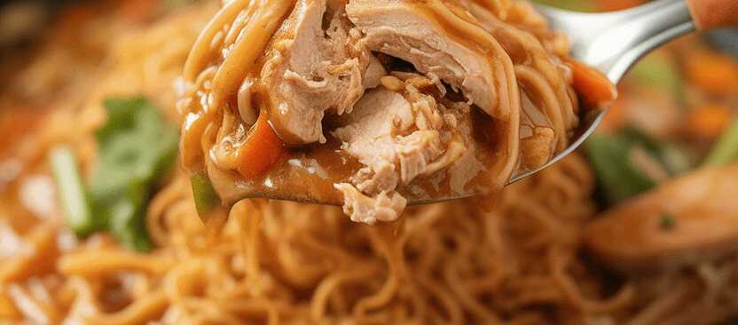 Chinesisch gebratene Nudeln mit 200 g Hähnchenfleisch