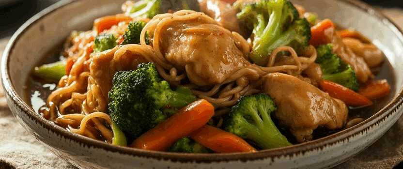 Chinesische Hähnchen Gemüsepfanne schnell gekocht – so sieht es fertig aus