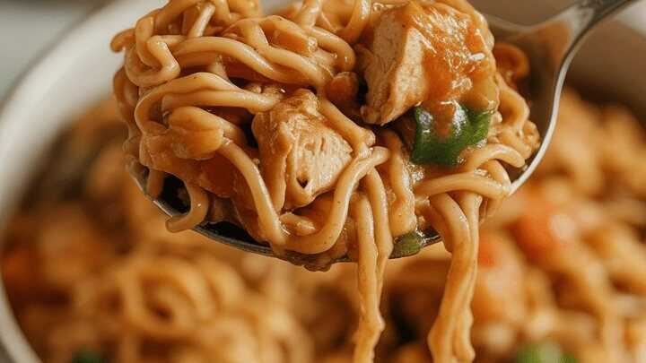 Chinesische Nudeln mit 200 g Hähnchenfleisch Ich konnte sie täglich essen