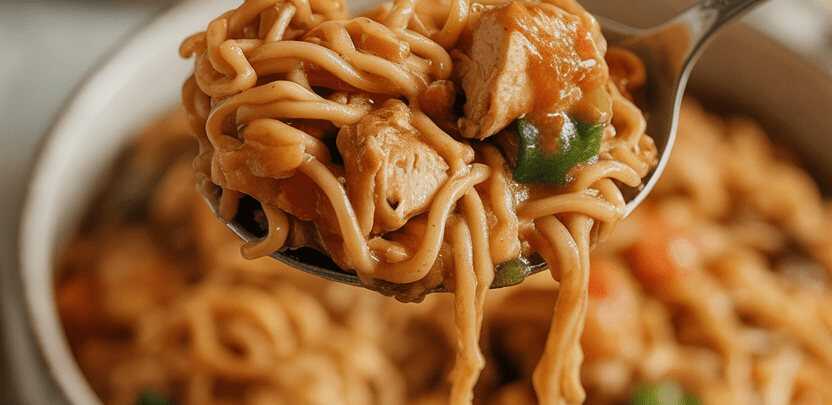 Chinesische Nudeln mit 200 g Hähnchenfleisch Ich konnte sie täglich essen