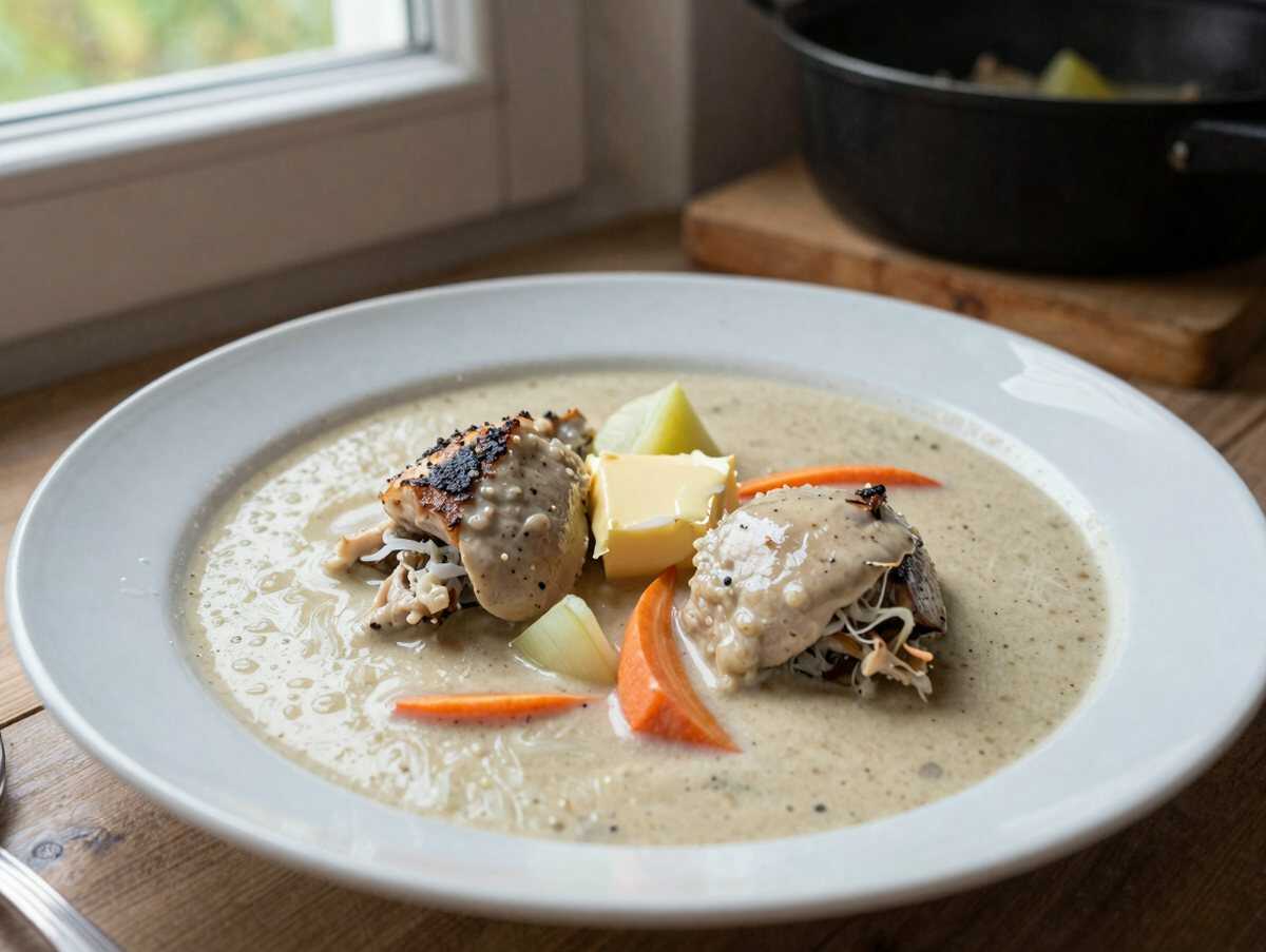 Cremige Hühner-Nudelsuppe: Wohltuender Genuss in jedem köstlichen Löffel! – während der Zubereitung