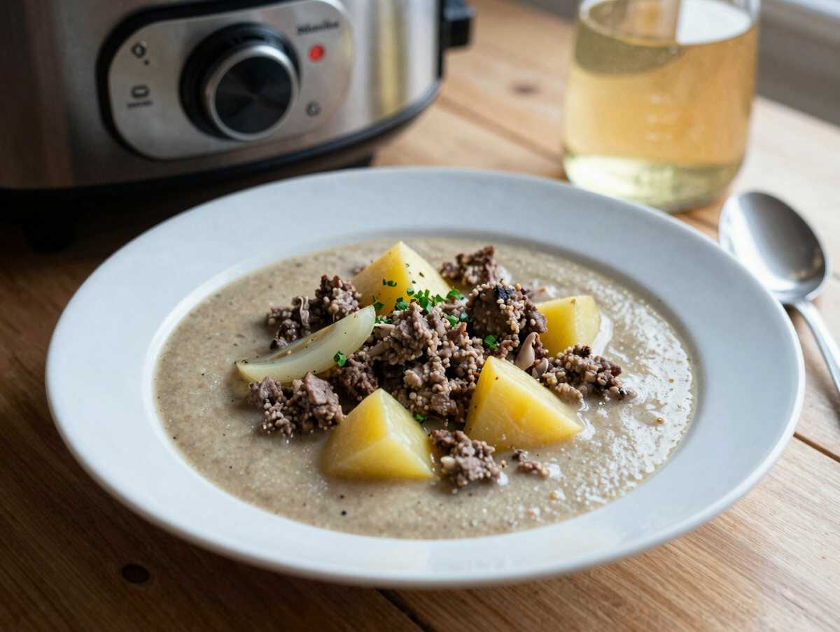 Cremige Kartoffel-Hamburger-Suppe aus dem Slow Cooker: Das ultimative Wohlfühlrezept! – während der Zubereitung