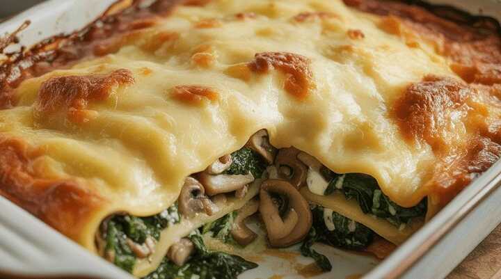 Cremige Lasagne mit 800 g Blattspinat und 500 g Champignons