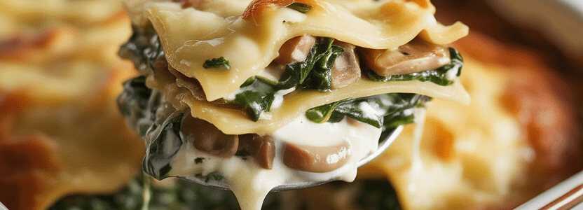 Cremige Lasagne mit 800 g Blattspinat und 500 g Champignons – so sieht es fertig aus