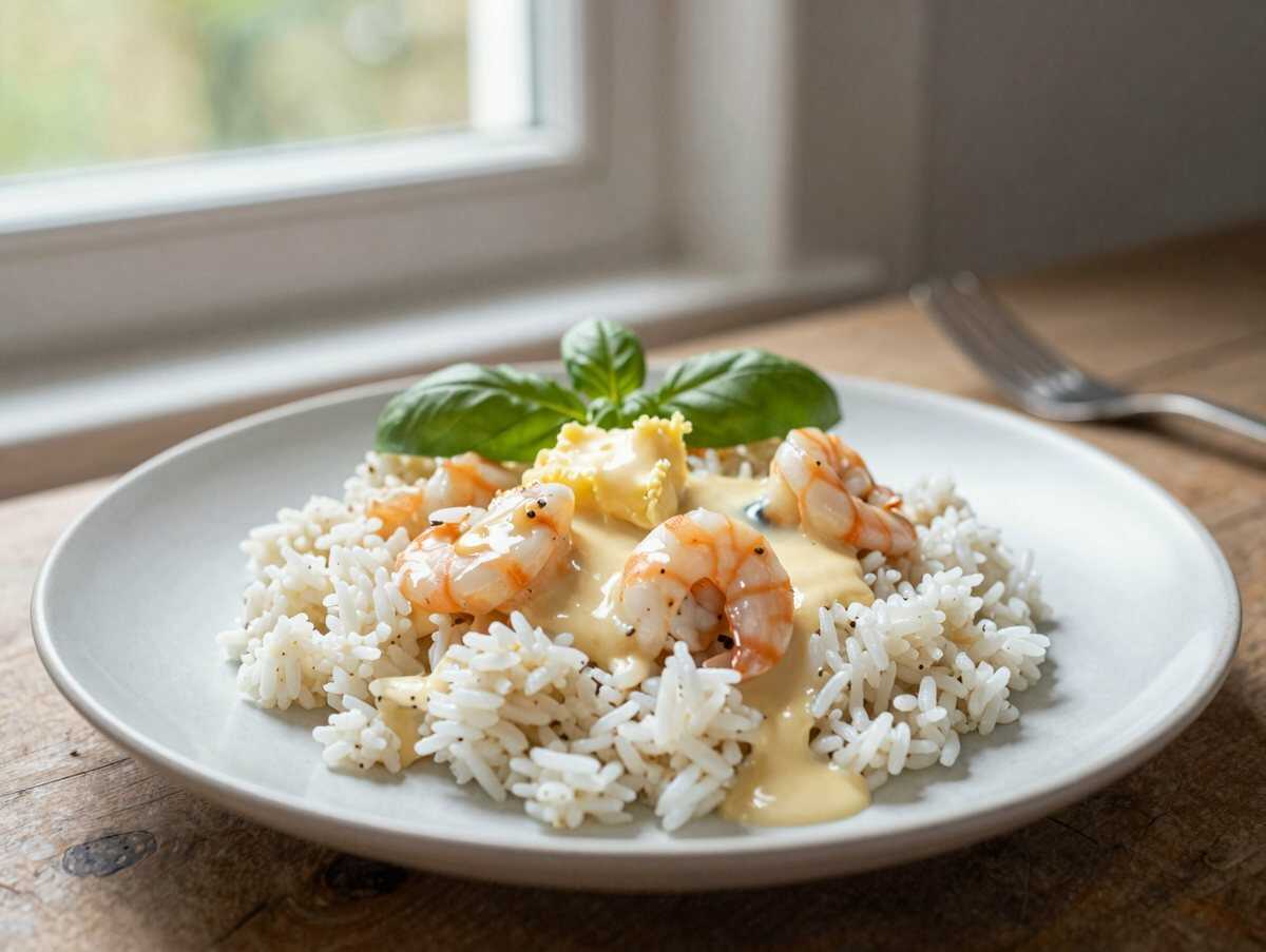 Cremige Parmesan-Basilikum-Garnelen mit Reis in nur 20 Minuten – So einfach und lecker! – während der Zubereitung