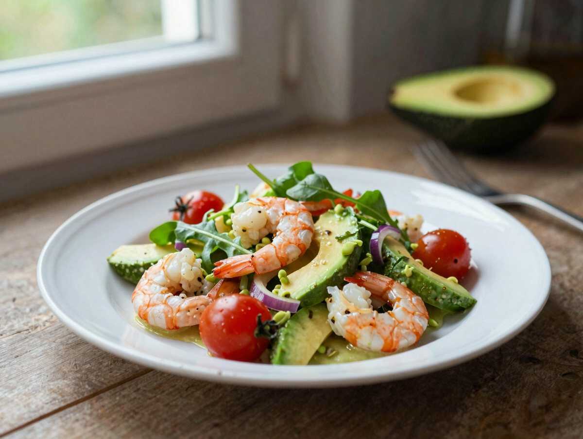 Cremiger Avocado-Salat mit Riesengarnelen – während der Zubereitung