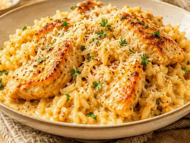 Cremiges Ein-Pfannen-Parmesan-Hähnchen & Reis: Das perfekte Abendessen!