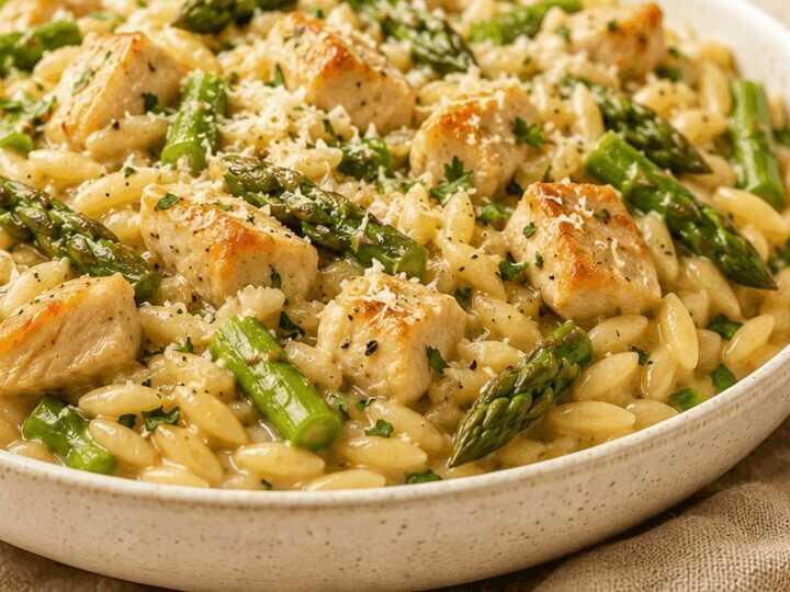 Cremiges Hähnchen-Orzo mit Spargel: Schneller Wohlfühlgenuss aus einem Topf!