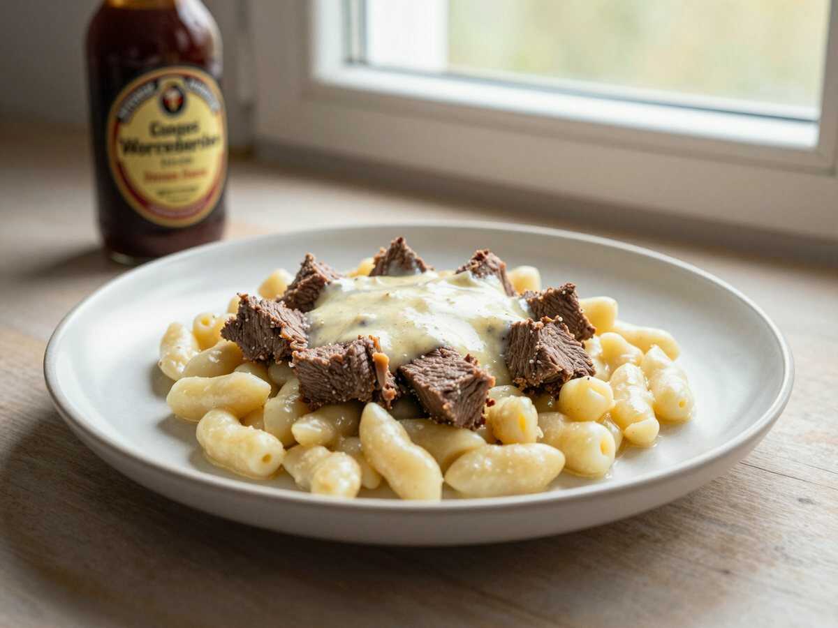 Cremiges Rinderstroganoff mit Eiernudeln in nur 40 Minuten – Ein köstliches Abendessen, das Sie nicht verpassen sollten! – während der Zubereitung