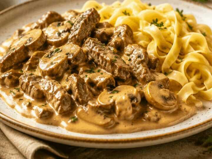 Cremiges Rinderstroganoff mit Eiernudeln in nur 40 Minuten – Ein köstliches Abendessen, das Sie nicht verpassen sollten!
