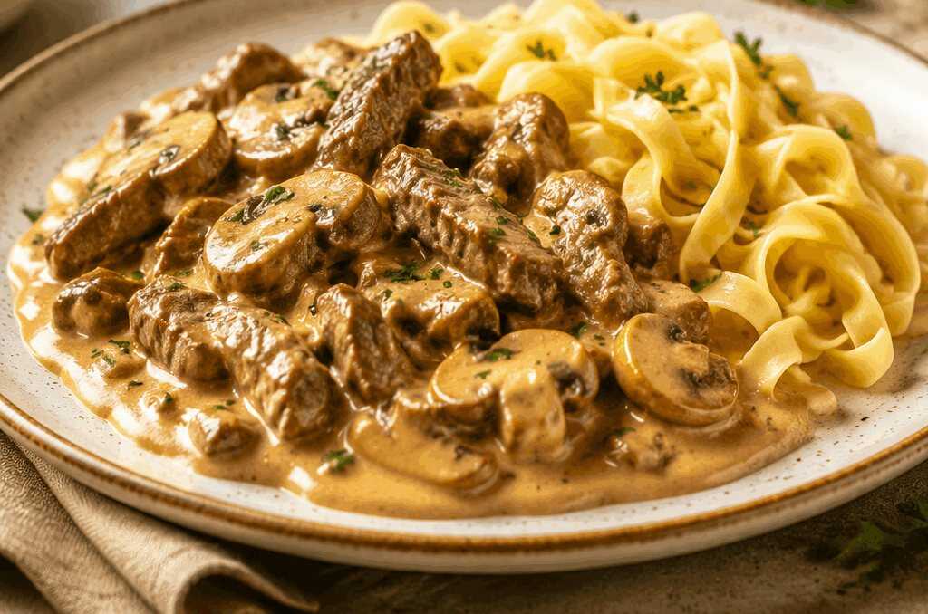 Cremiges Rinderstroganoff mit Eiernudeln in nur 40 Minuten – Ein köstliches Abendessen, das Sie nicht verpassen sollten!