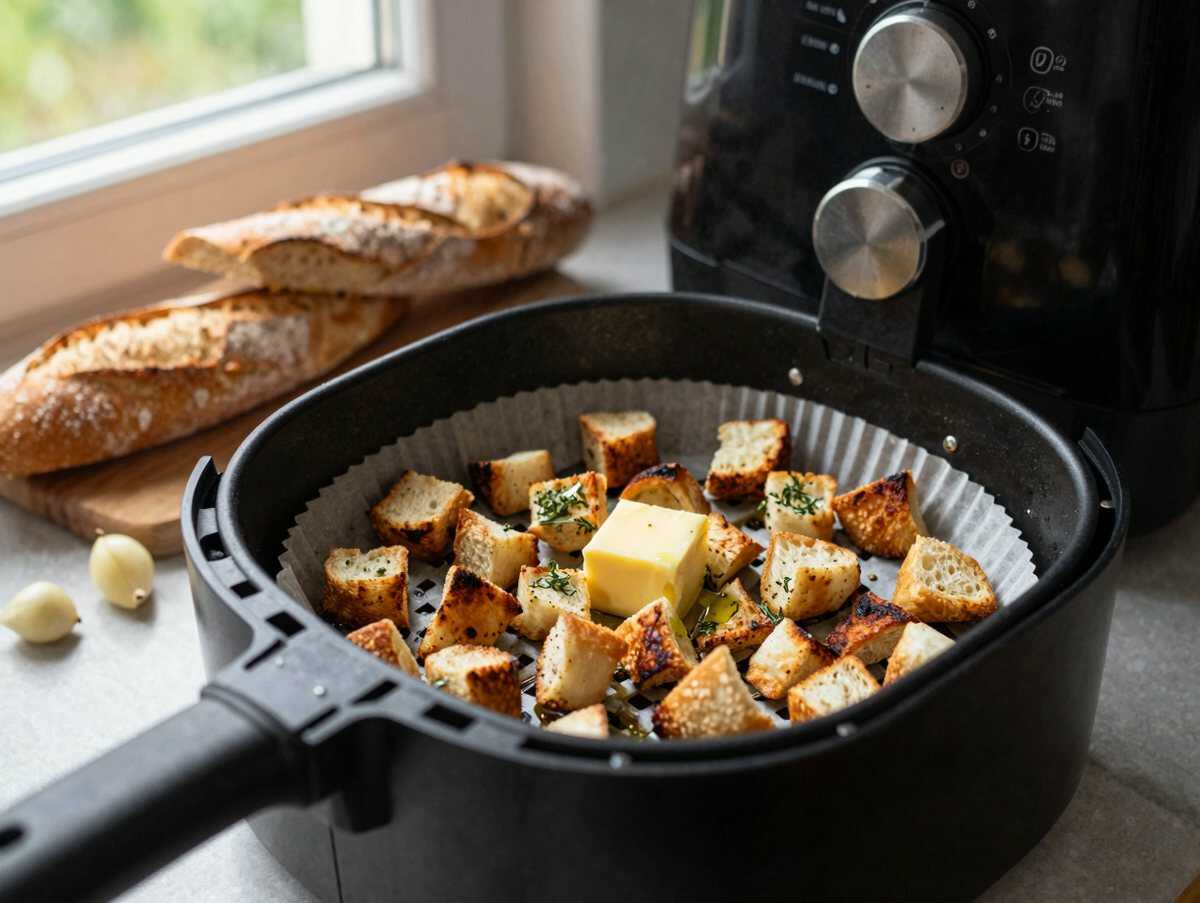 Croutons wie vom Restaurant aus dem Airfryer, das Rezept, nach dem alle fragen – während der Zubereitung
