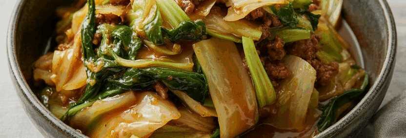 Das brate ich jede Woche, Chinakohl mit 200g Hackfleisch! – so sieht es fertig aus