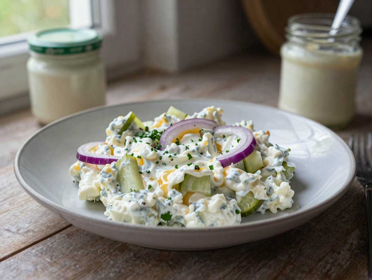 DDR Eiersalat mit Mayonnaise – während der Zubereitung