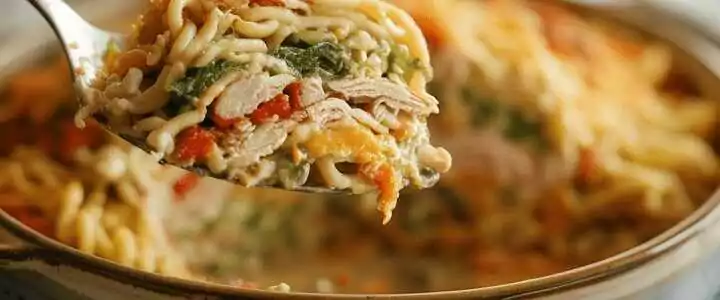 Deftiger Schichtsalat mit Putenbrust und cremiger Soße
