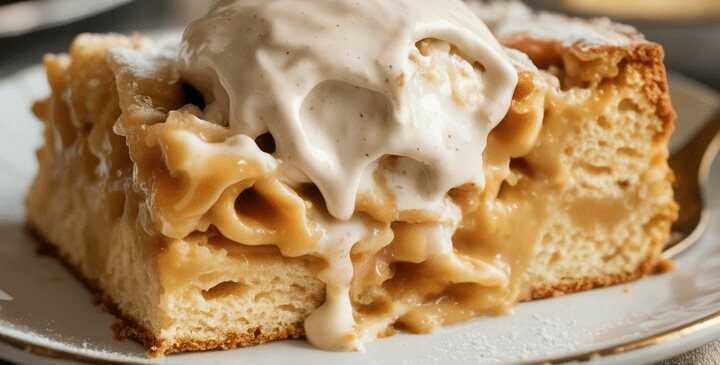 Polnischer Puddingkuchen mit Zitronenmürbteig und Puderzucker