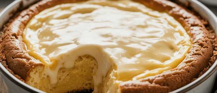 Polnischer Puddingkuchen mit Mürbeteigboden und vier Eiern