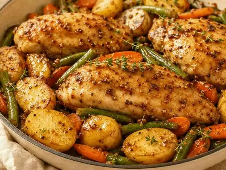Einfach und Lecker: Ein-Pfannen-Honig-Senf-Hähnchen mit Gemüse