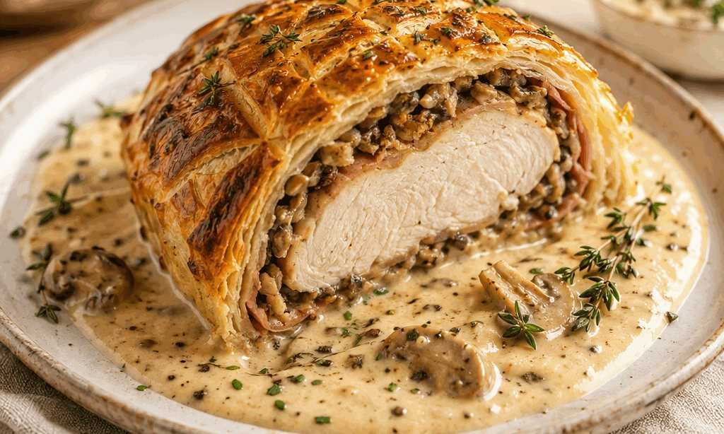 Einfaches Hühnchen-Wellington mit cremiger Sauce: Der perfekte Genuss für gemütliche Abende