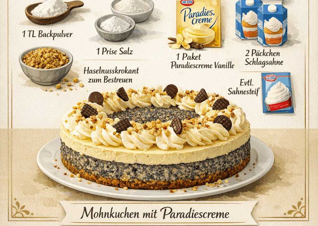 Mohnkuchen mit Paradiescreme