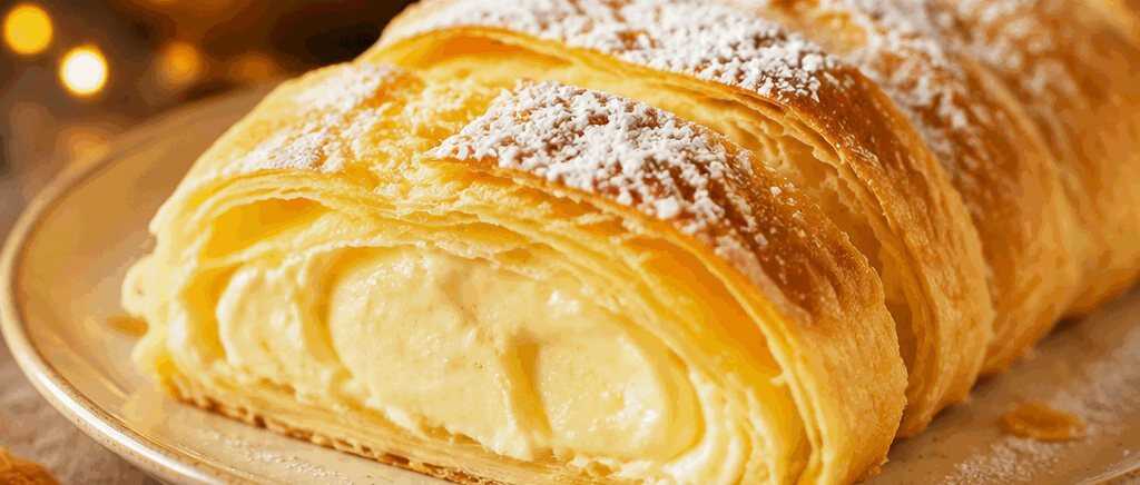 Entdecke das cremige Vanille-Wunder: Unser unwiderstehlicher Sahne-Strudel! – so sieht es fertig aus