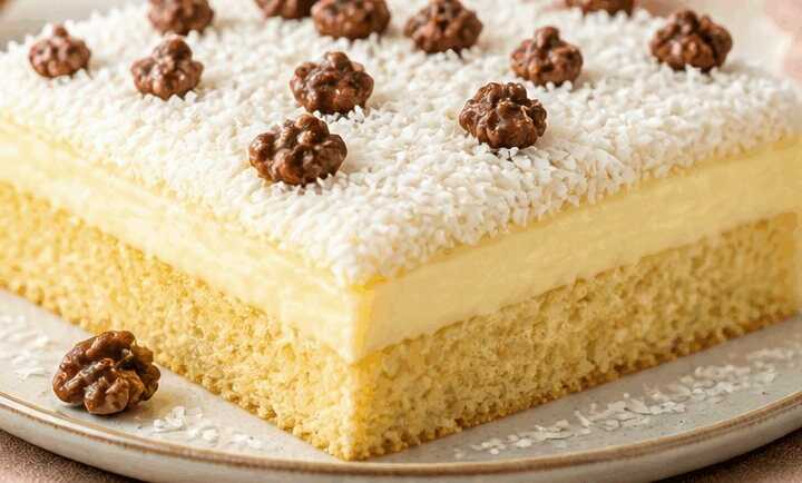 Entdecke das Geheimnis des Blitz-Kokoskuchens mit Vanillepudding – Unwiderstehlich Lecker!