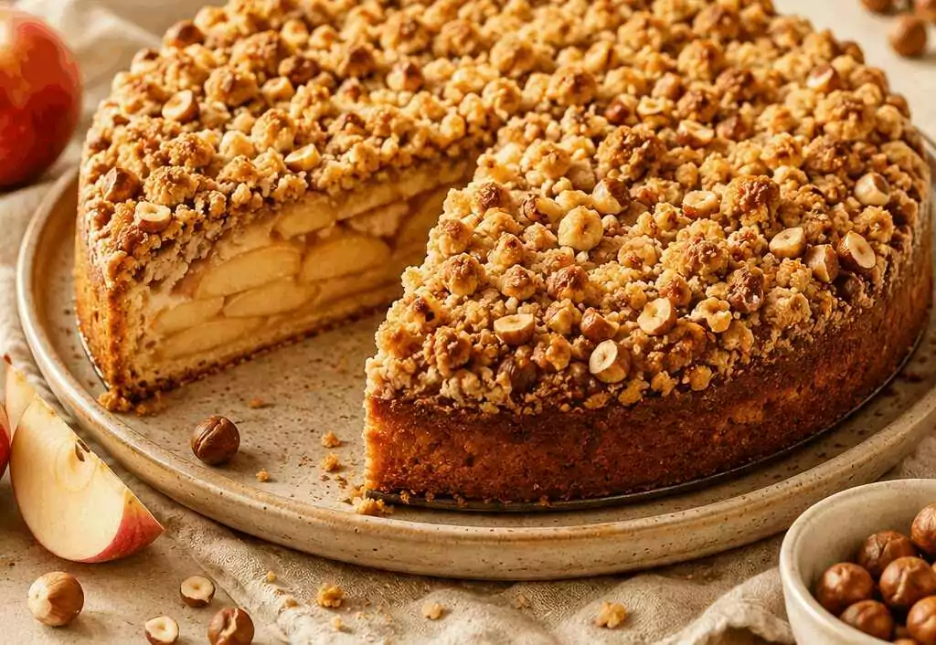 Apfelkuchenrezept mit knusprigem Haselnuss-Crumble