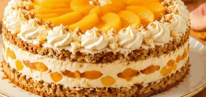 Entdecke das unwiderstehliche Nusskuchen-Rezept mit Pfirsichcreme!