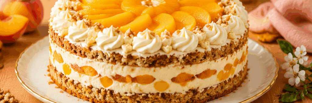 Nusskuchen-Rezept mit Pfirsichcreme