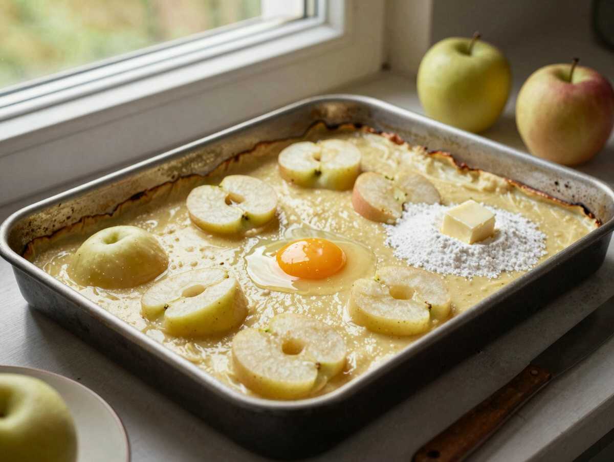 Entdecke das unwiderstehliche Rezept: Apfelkuchen mit Baiser, der auf der Zunge zergeht! – während der Zubereitung
