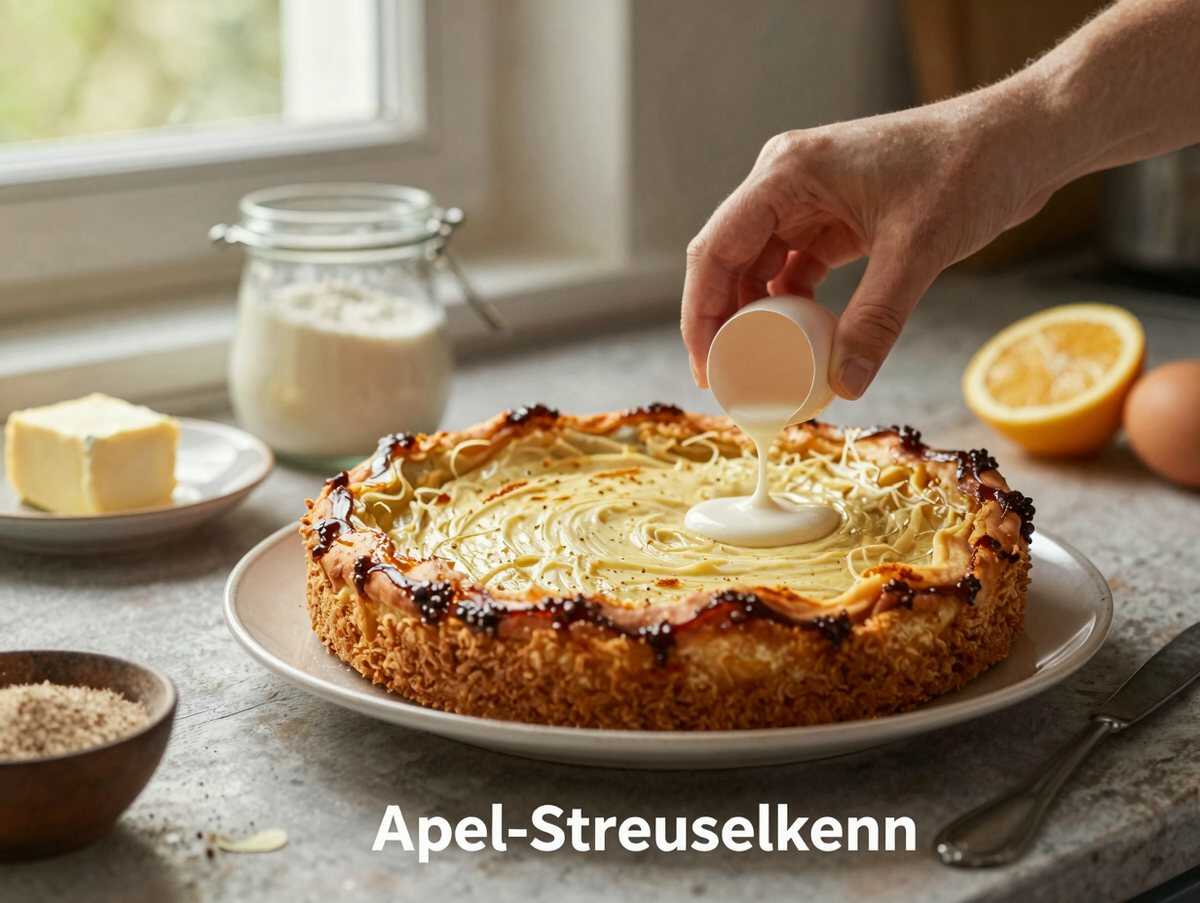 Entdecke das unwiderstehliche Rezept für Apfel-Streuselkuchen! – während der Zubereitung
