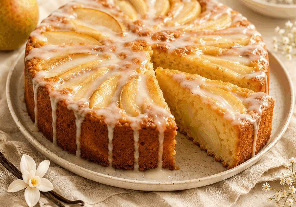 Birnenkuchen mit Vanilleguss