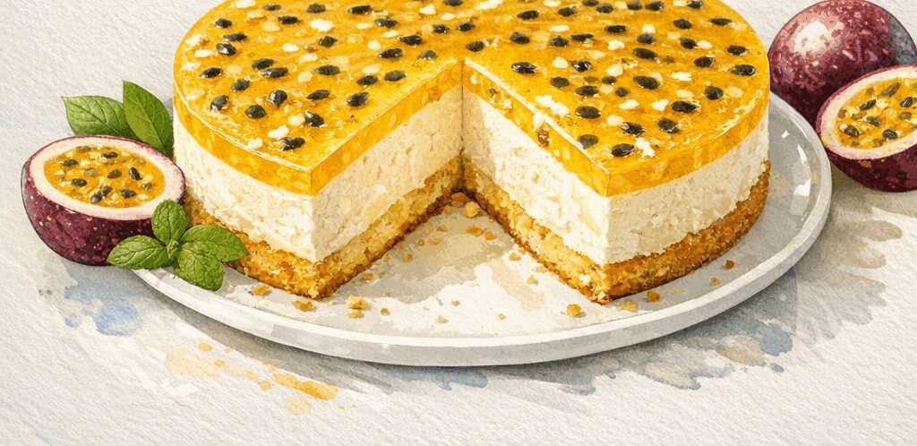 Entdecke das unwiderstehliche Rezept für die perfekte Passionsfrucht-Käse-Sahne-Torte! – so sieht es fertig aus
