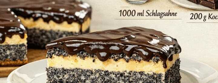 Entdecke das unwiderstehliche Rezept für Mohnkuchen mit Puddingcreme und Schokoglasur!