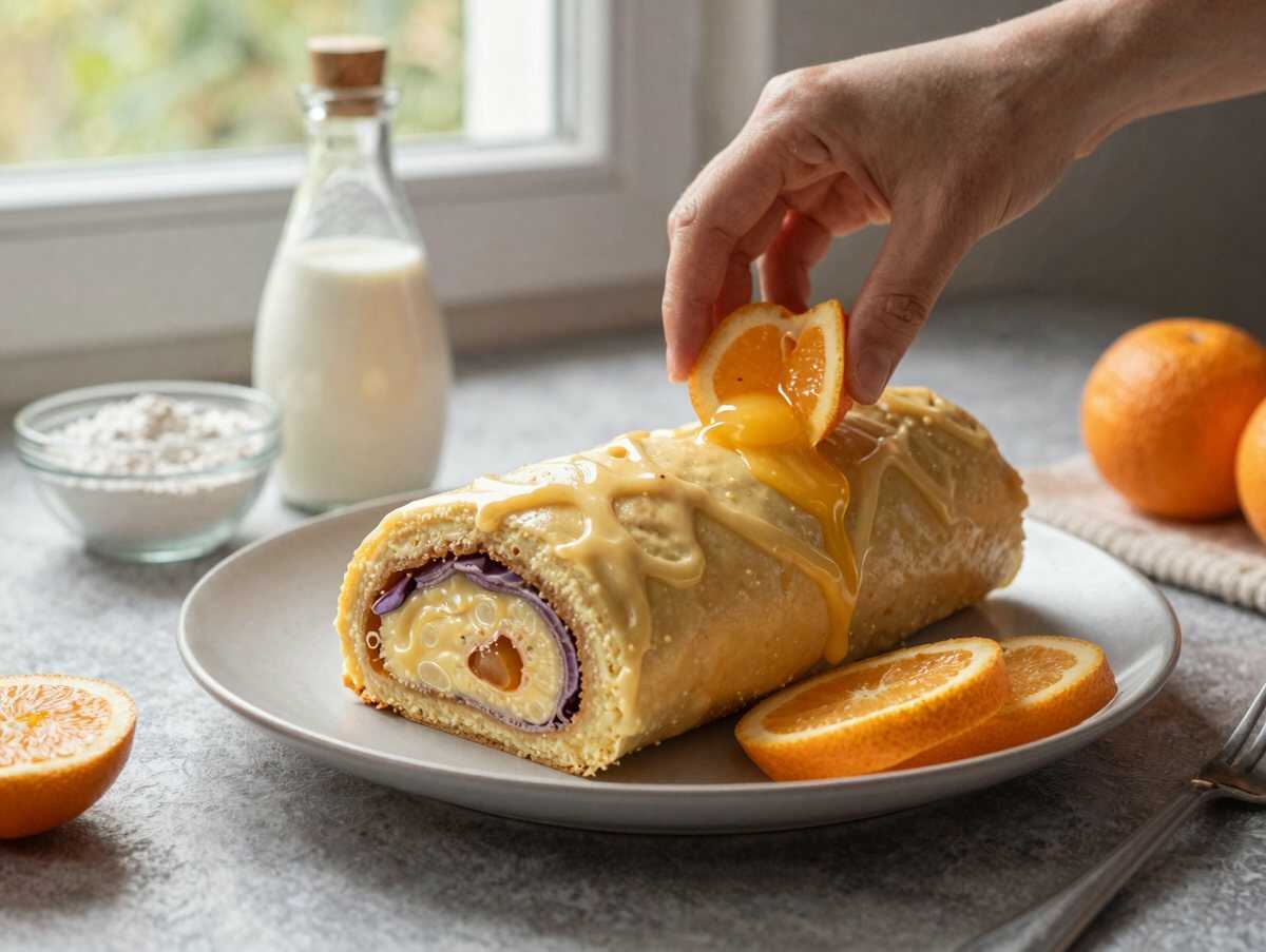 Entdecke das unwiderstehliche Rezept für Quark-Mandarinen-Biskuitrolle! – während der Zubereitung