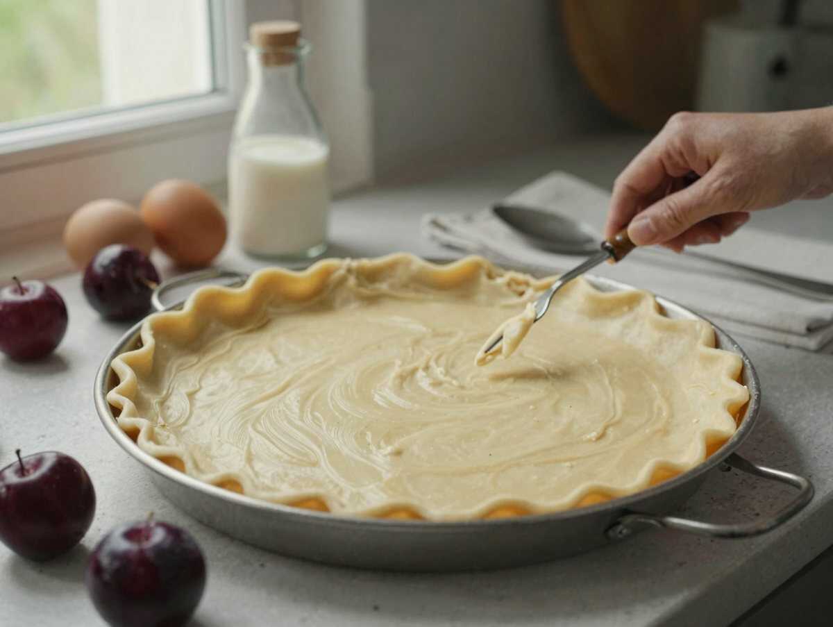 Entdecke das unwiderstehliche Rezept für saftigen Pflaumenkuchen! – während der Zubereitung