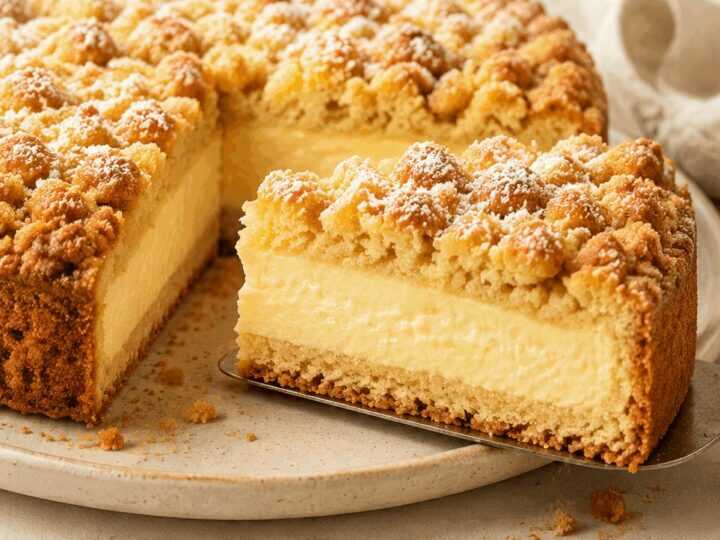 Entdecke das unwiderstehliche Rezept für Streuselkuchen mit Puddingfüllung!